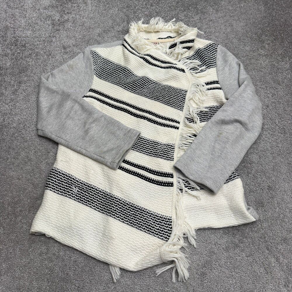 Anthropologie Dolan Left Coast Fringe stripe Wrapped Cardigan Sweater Large Gray